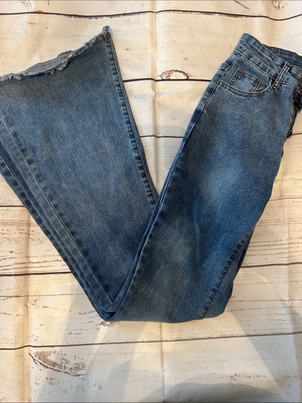 SHEIN Mid-Blue Flare Wide-Leg Jeans